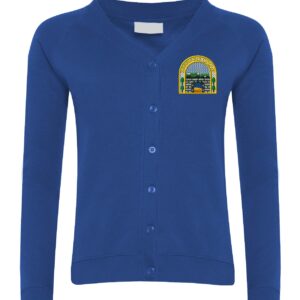 Royal Blue Cardigan with embroidered school logo left chest