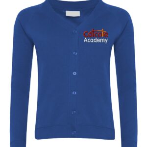 Royal Blue Cardigan with embroidered school logo left chest