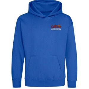 Royal Blue Hooded Sweatshirt with embroidered school logo left chest