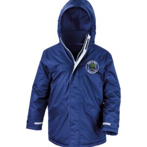Royal Blue Winter Parka with embroidered school logo left chest