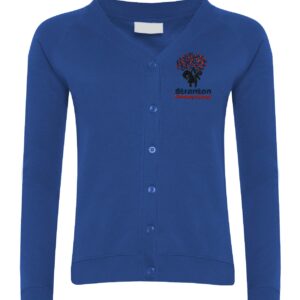 Royal Blue Cardigan with embroidered school logo left chest