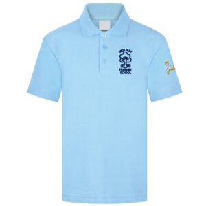 Sky Blue Polo Shirt with embroidered school logo left chest & embroidered academy logo left arm