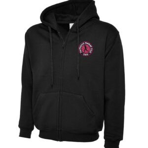 Black Full Zip Hoodie with embroidered club logo left chest