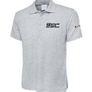 Uneek Heather Grey Polo Shirt with embroidered school logo left chest & embroidered academy logo left arm