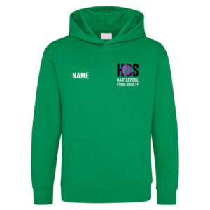 Kelly Green Pullover Hoodie with HSS logo printed left chest, name printed right chest and Full Colour Wizard of Oz printed on back